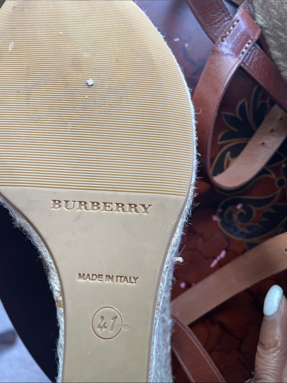 Burberry Brown Leather & Beige Check Espadrille Wedge Sandals - Picture 9 of 16